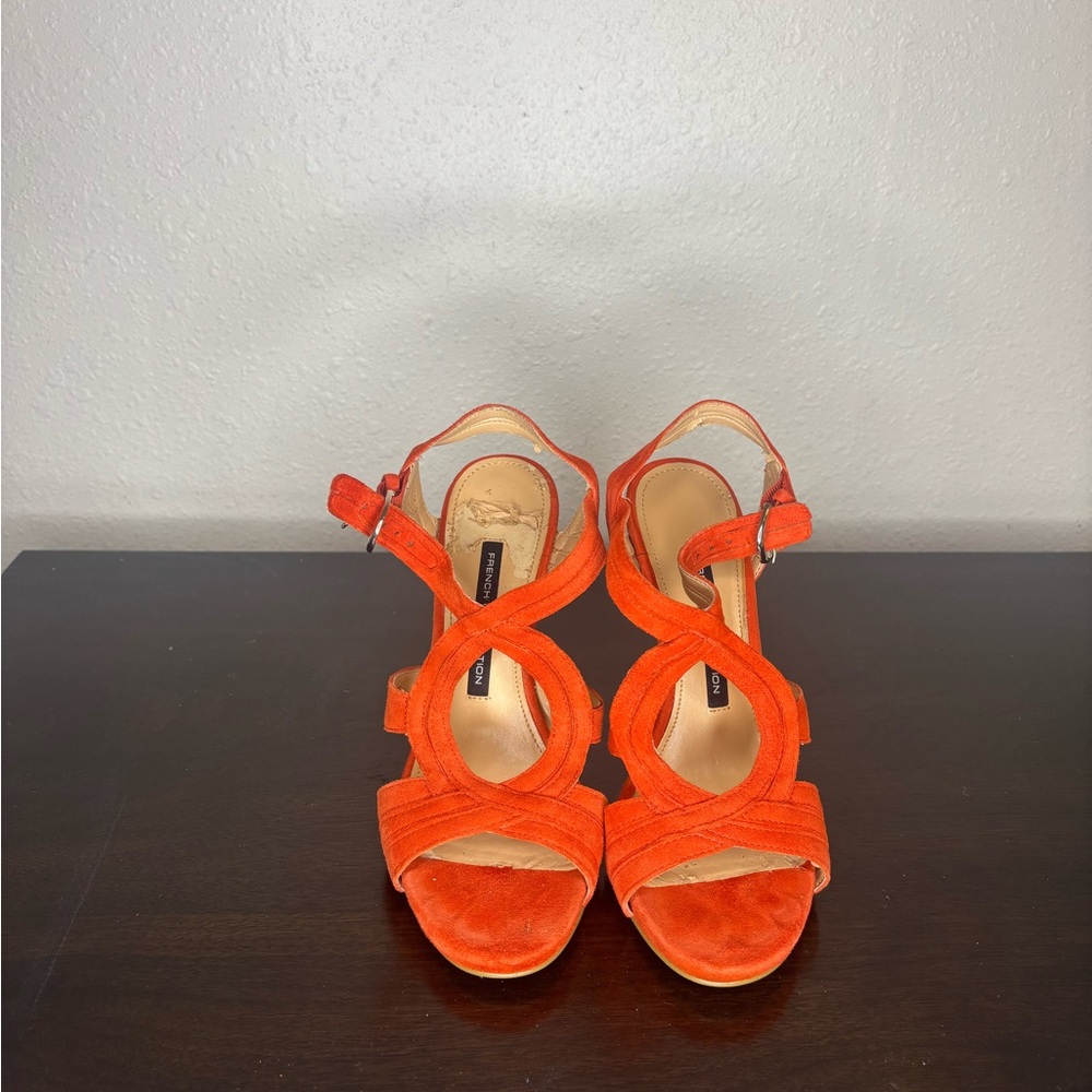 French Connection Orange Heeled Sandals with Strappy Design